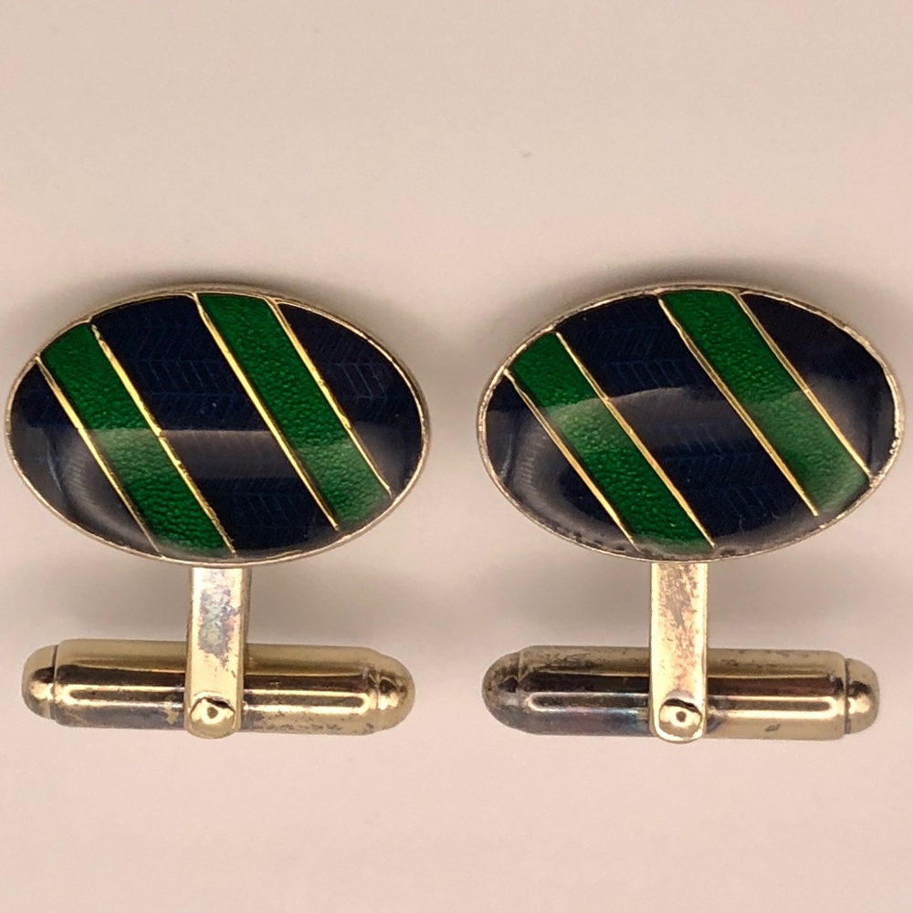Brooks Brothers Preppy Rep Stripped Oval Cufflinks